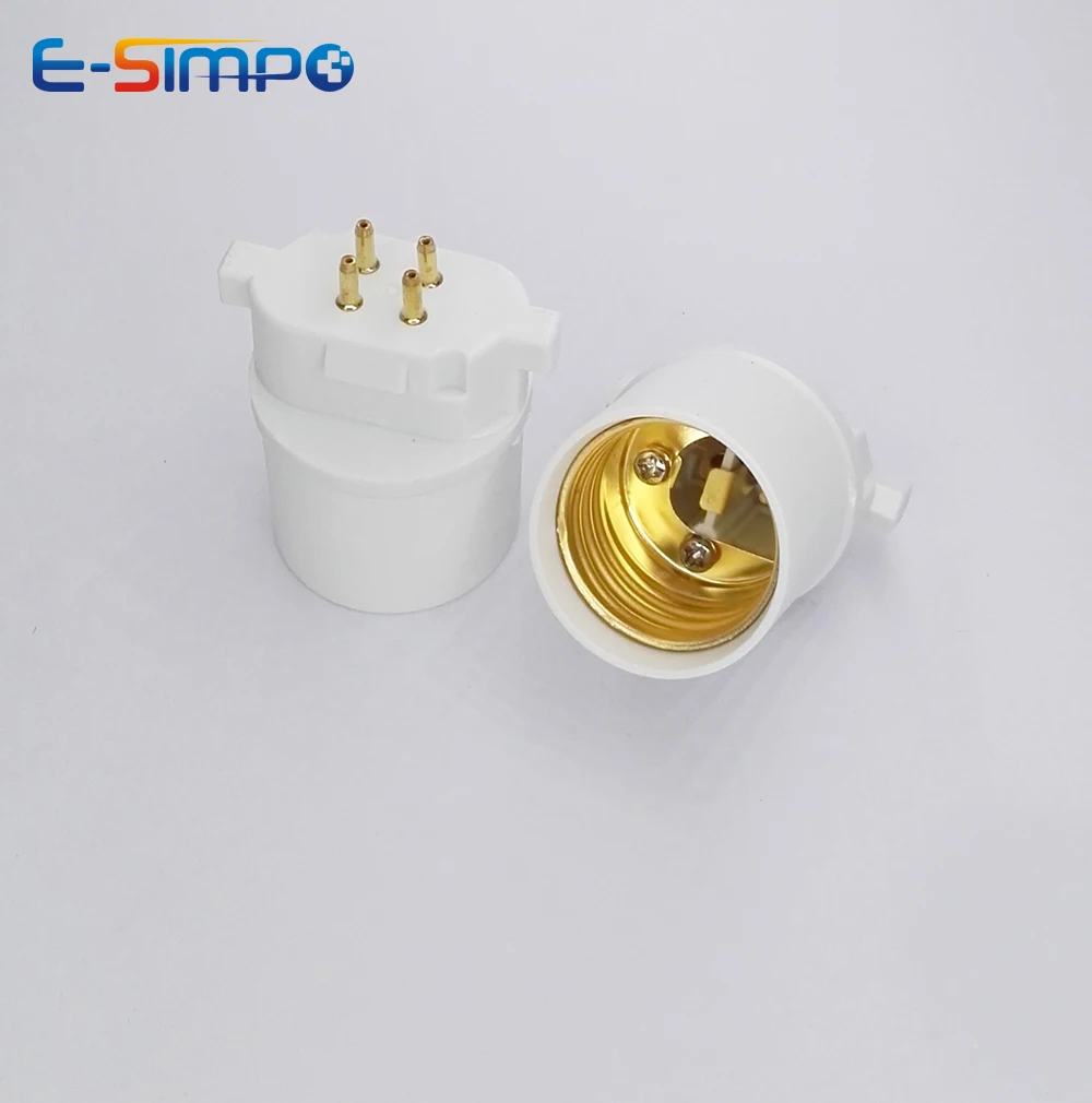 2pcs GX10Q to E26 Light Socket Adapter 4Pin CFL GX10Q to E26/E27 LED Lamp Base Holder Converter Need Bypass Ballast