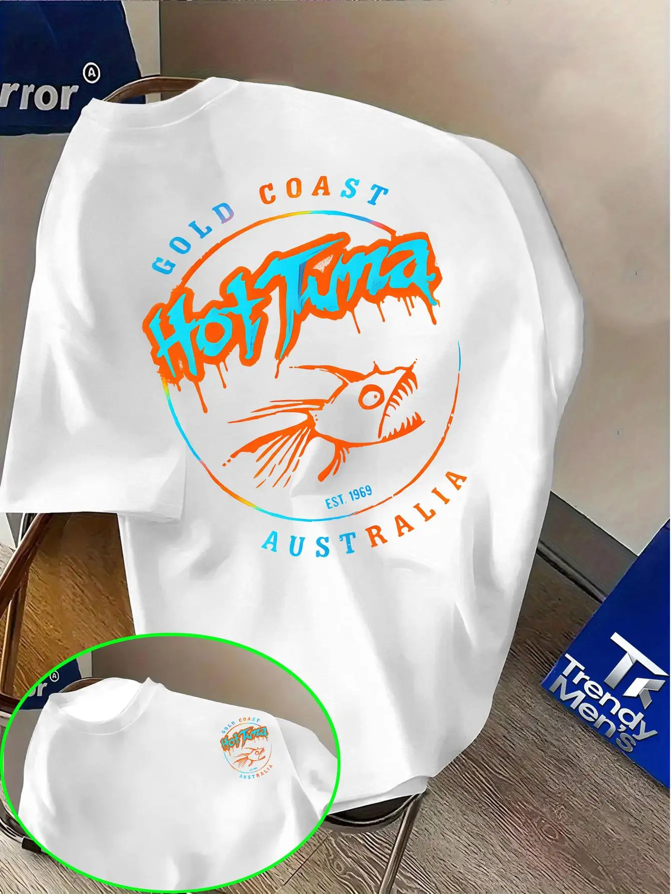Printed Design- Not Textured Hot Tuna Australian Golden Coast Double-sided Print Short-Sleeve T-Shirt, American Street Style, UnisexCrew Neck Short-sleeve Top, Casual T-shirt, Suitable for Casual Attire, Casual Sports T-shirt, Simple and Stylish