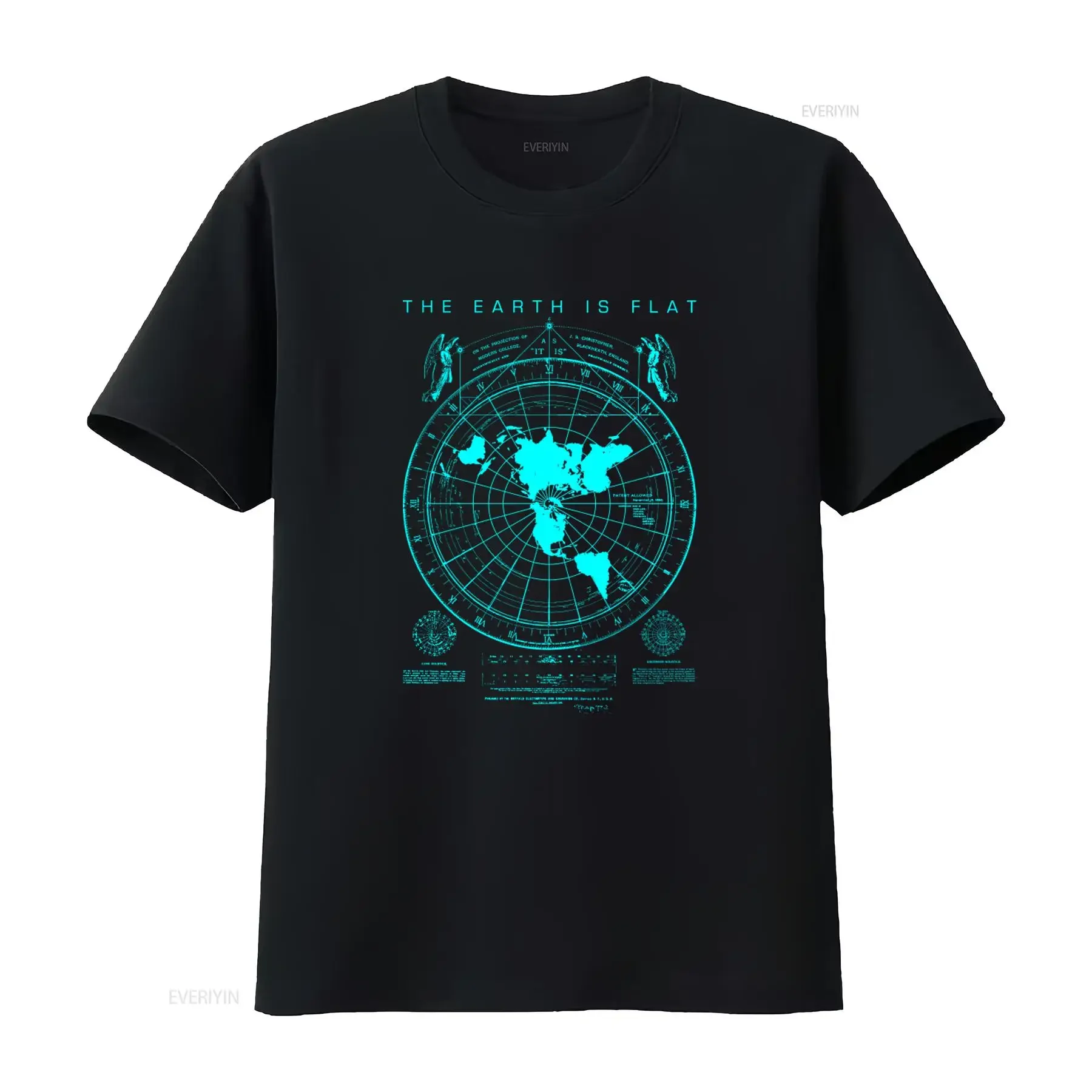 Flat Earth Map Print T Shirt Is Design Firmament Plies New World Order  vintage Washed designer clothes graphic Versatile