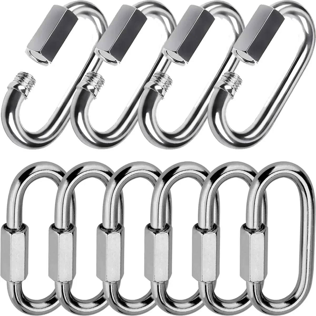 10 PCS Quick Link 304 Stainless Steel D-Lock Carabiner Heavy Duty Repair Pet Key Chain for Outdoor Travel Equipment M4/M5/M6/M8