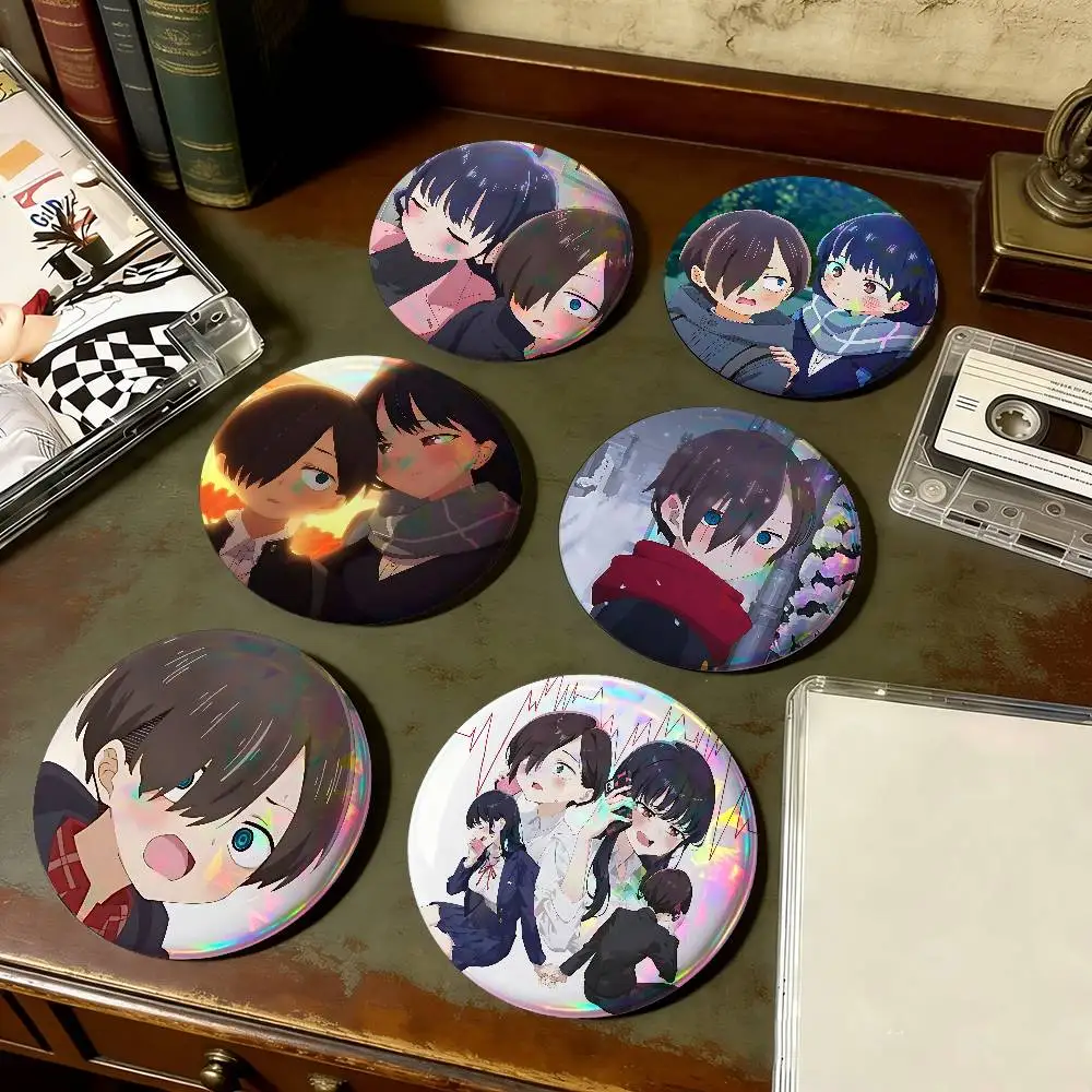 Anime The Dangers In My Heart For Badge Fashion Laser Holographic Badge Custom Design Metal Lapel Pin Brooch For Backpack Decor