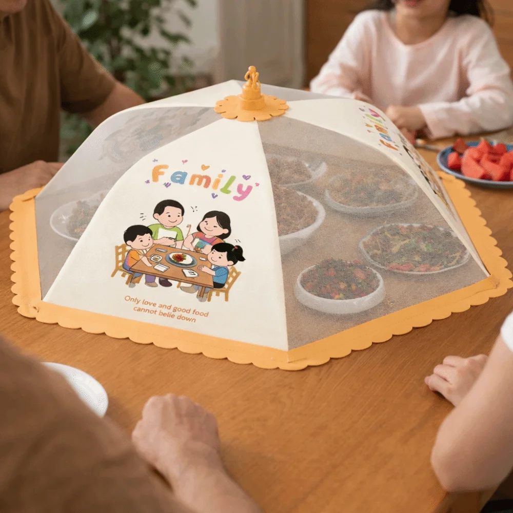 Cartoon Pattern Foldable Food Cover Mosquito Proof Umbrella Style Insect Prevention Cover Breathable Fly-prevent Meal Cover Home