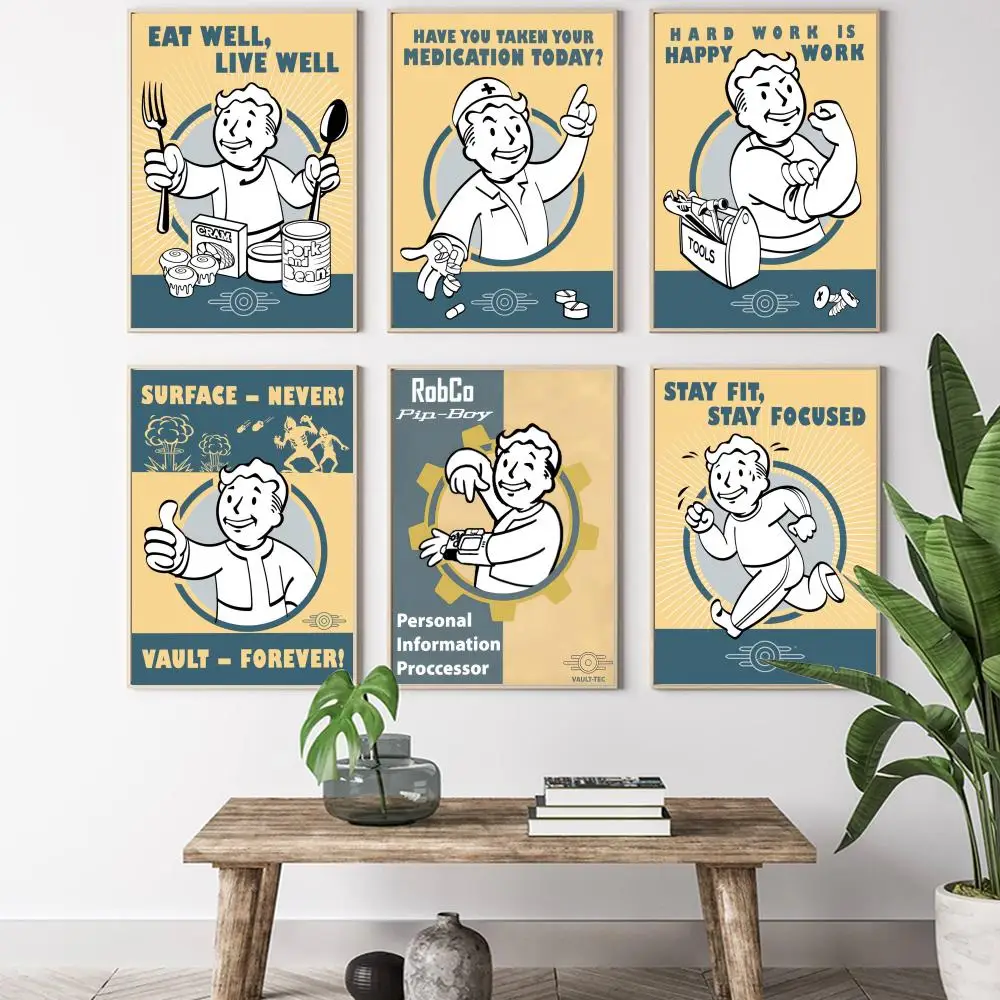 Hot Game Fallouts Vault Boys Painting Calligraphy HD Canvas Poster living room bedroom bar aesthetic decoration