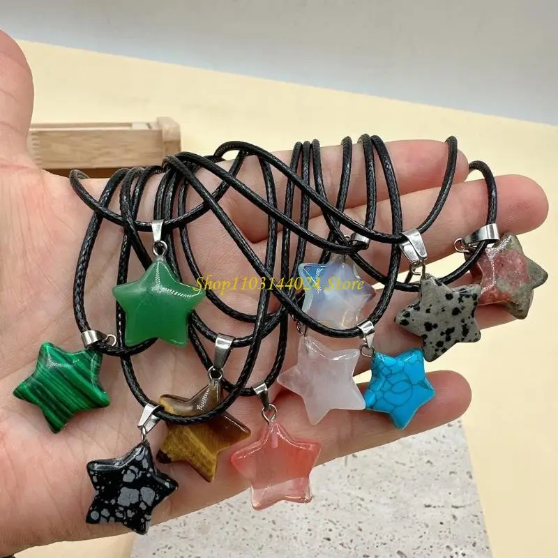 N5KE Fashion Trend Niche Color Star Pendant Collarbone Chain Temperament Simple Cold Wind Adjustable Leather Rope Necklace