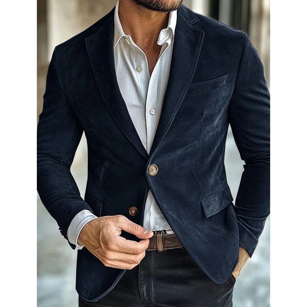 Giacca da uomo in finta pelle scamosciata Giacca monopetto a due tasche slim fit alla moda Giacca casual e comoda Capispalla
