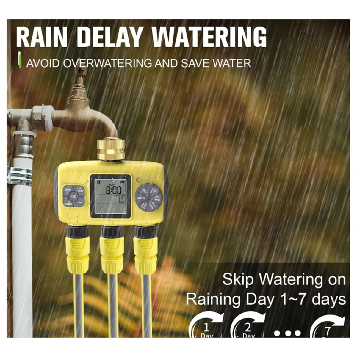 A002 Temporizador de agua automático de 3 salidas Sistema de riego de jardín Herramientas de programador de aspersores de Control