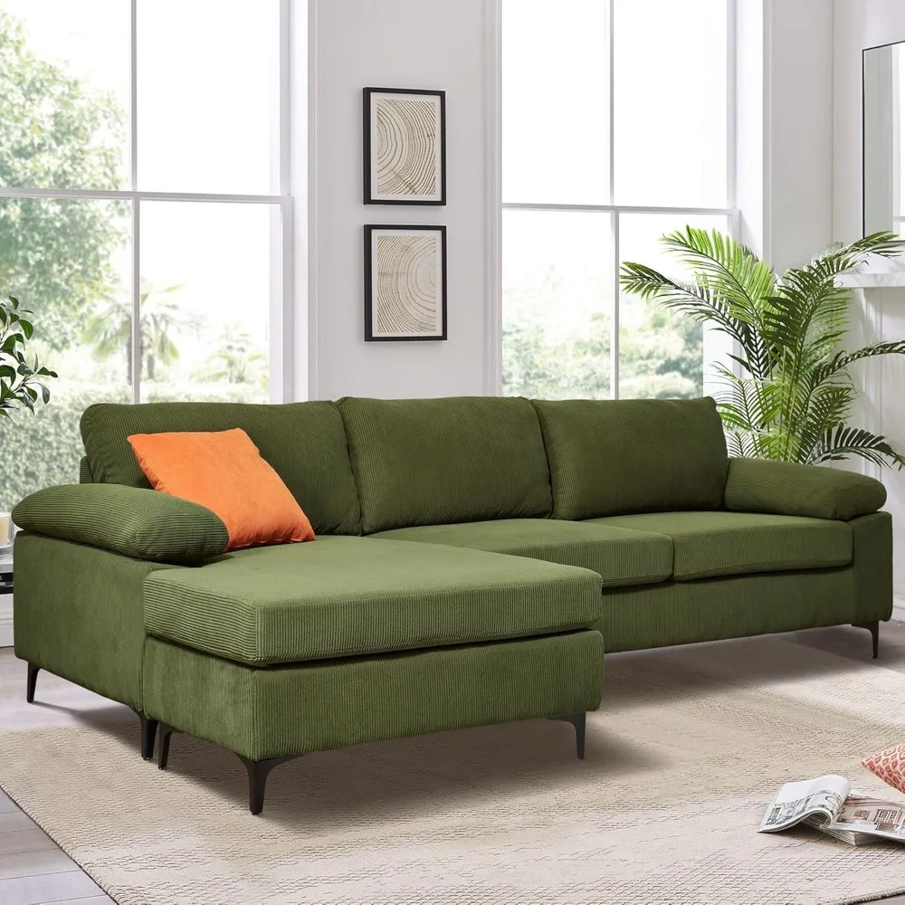 

100" Corduroy Sectional Sofa Couch,L Shaped Couches for Living Room with Reversible Chaise,Comfy 3 Seat Corner Couch