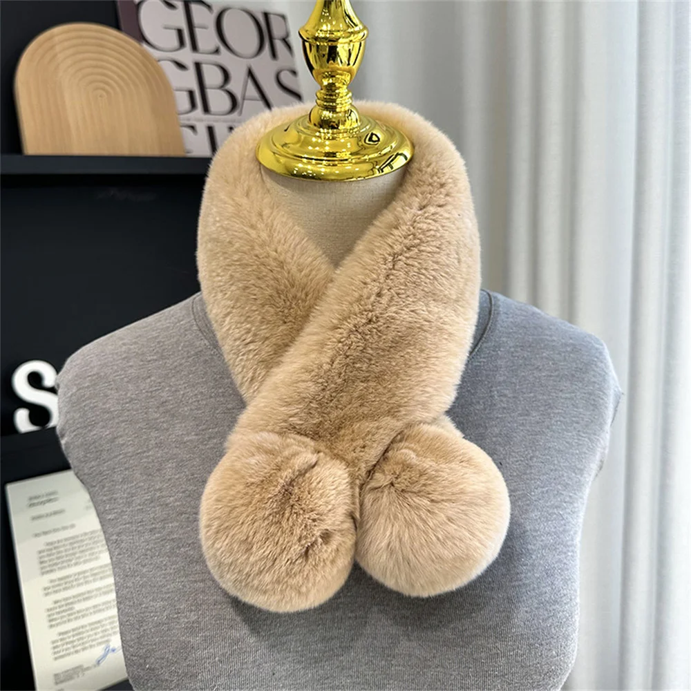 2026 Winter Sale Women Real Rabbit Fur Scarf Lady Warm Rabbit Fur Scarves Natural Rex Rabbit Fur Scarf for Woman Pompom