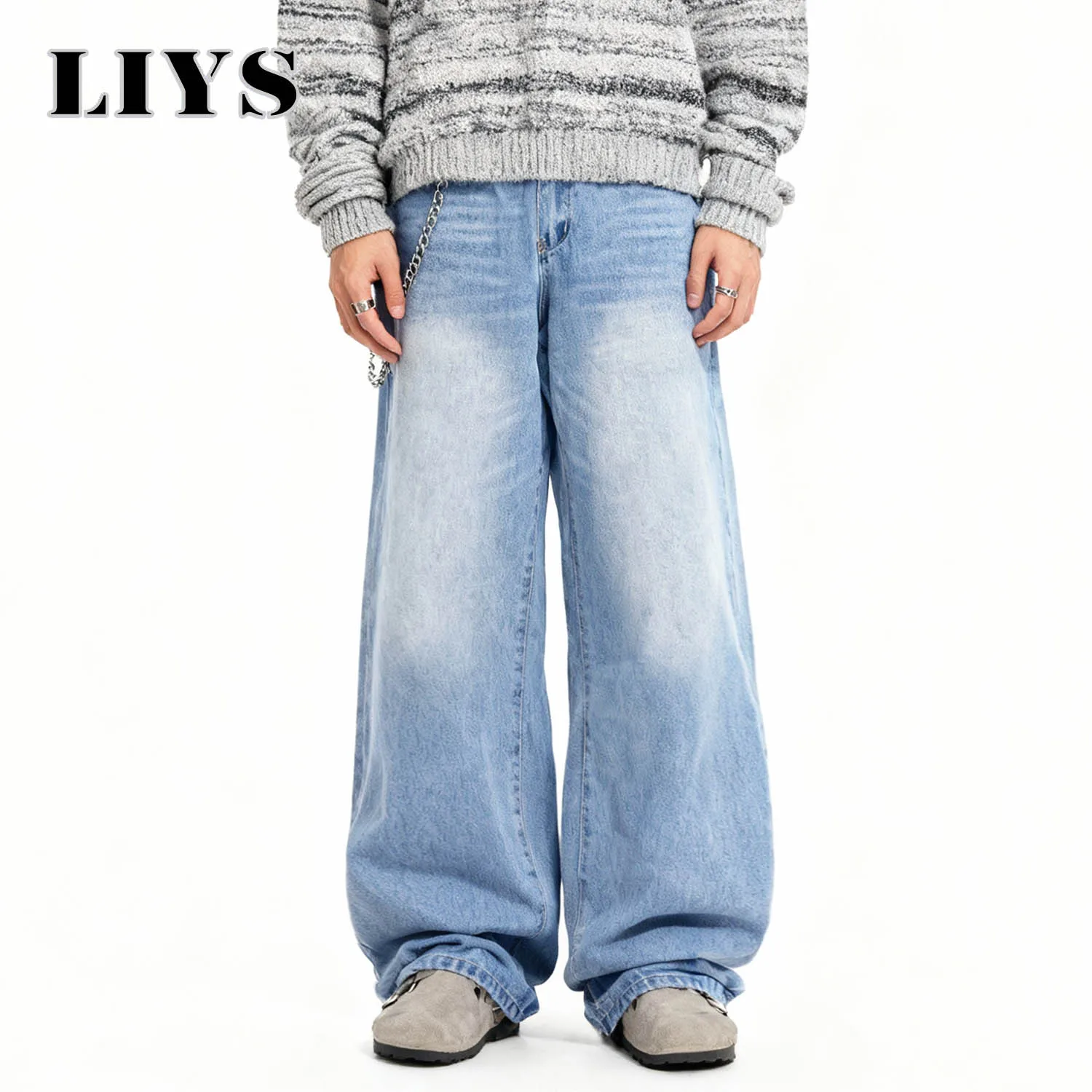 

Джинсы унисекс LIYS: Новые, светло-голубые, в стиле ретро, с эффектом потертости, ультра-свободные, широкие штанины, модные джинсы Y2K для мужчин и женщин