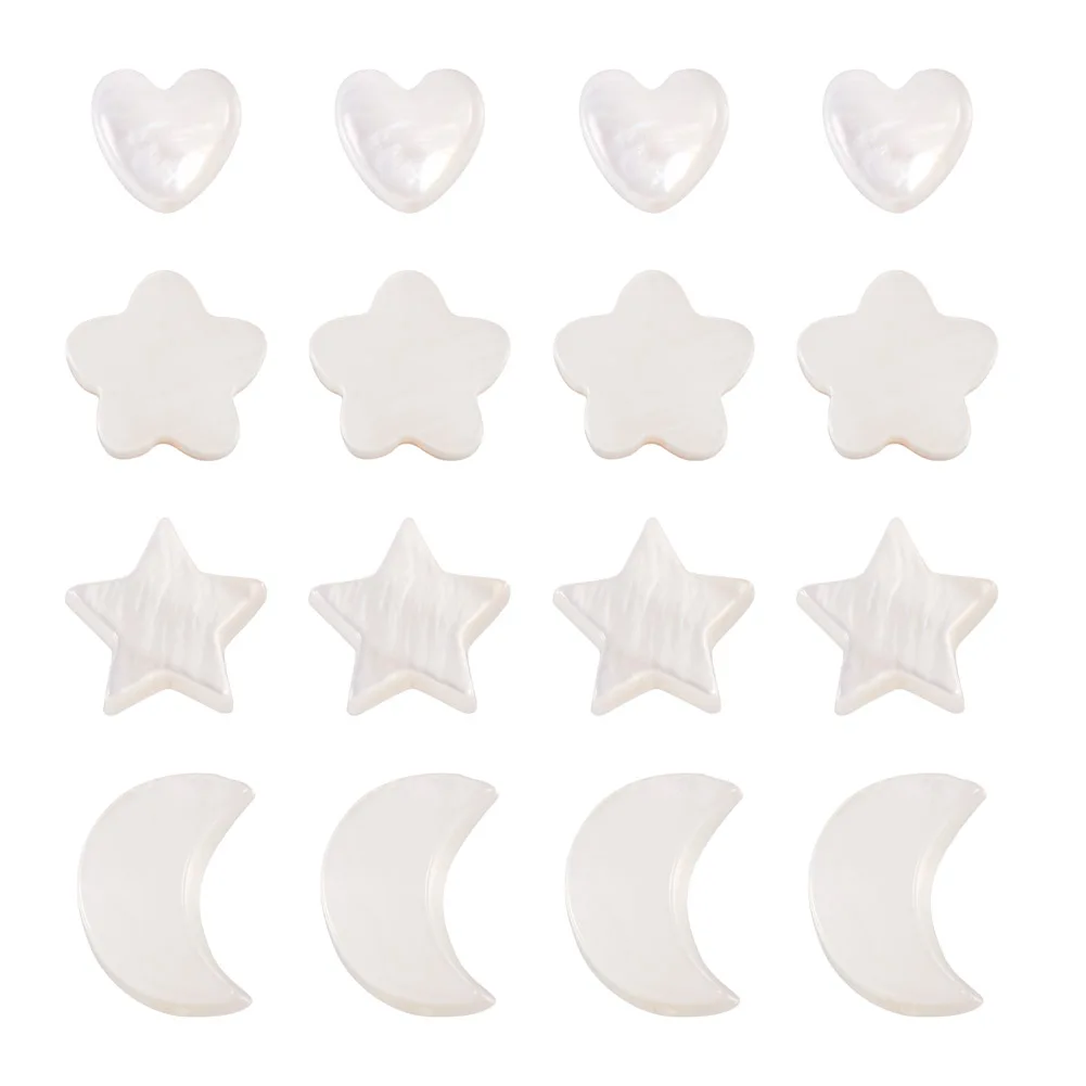 40Pcs Heart Natural Freshwater Shell Beads Moon Flower Pentagram Shell Loose Beads for Bracelets DIY Jewelry Making Supplies