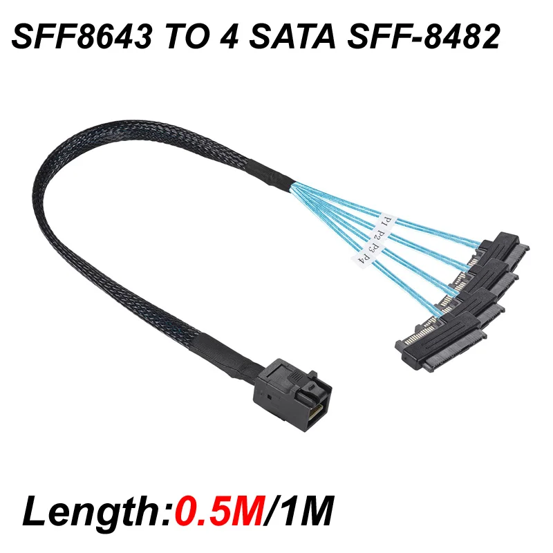 

0.5M/1M 12GB/S Mini HD SAS SFF-8643 To 29 Pin 4 SFF-8482 SAS SATA 15 Pin Power Connector Controller Hard Splitter Server Cable