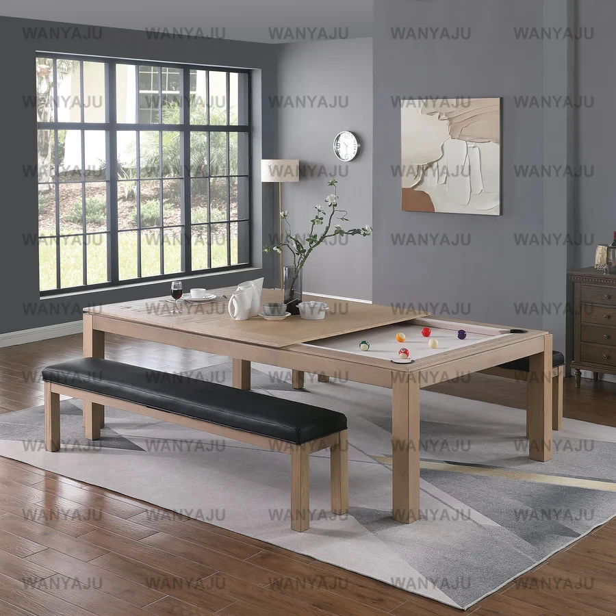 Multi-Functional Pool Billiards Table With Dining Top and Benches