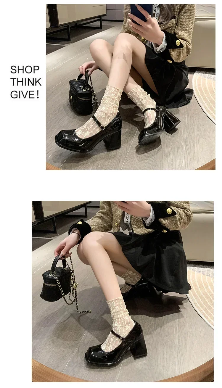 Damen Sommer Schwarze Neue Kleine Lederschuhe Mary Janes Vintage Schnalle Rutschfeste Sandalen Damen Mittelhohe Absätze Lässige Elegante Absätze – Detail 3