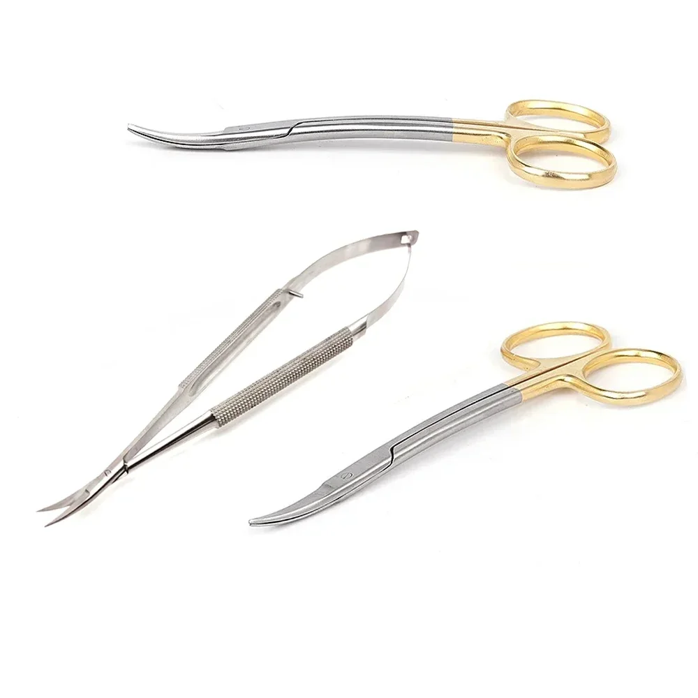 Dental Surgical Scissors S Double Curved Gold Plated Handle Ophthalmic Scissors Dentist Medical Dissecting Tools