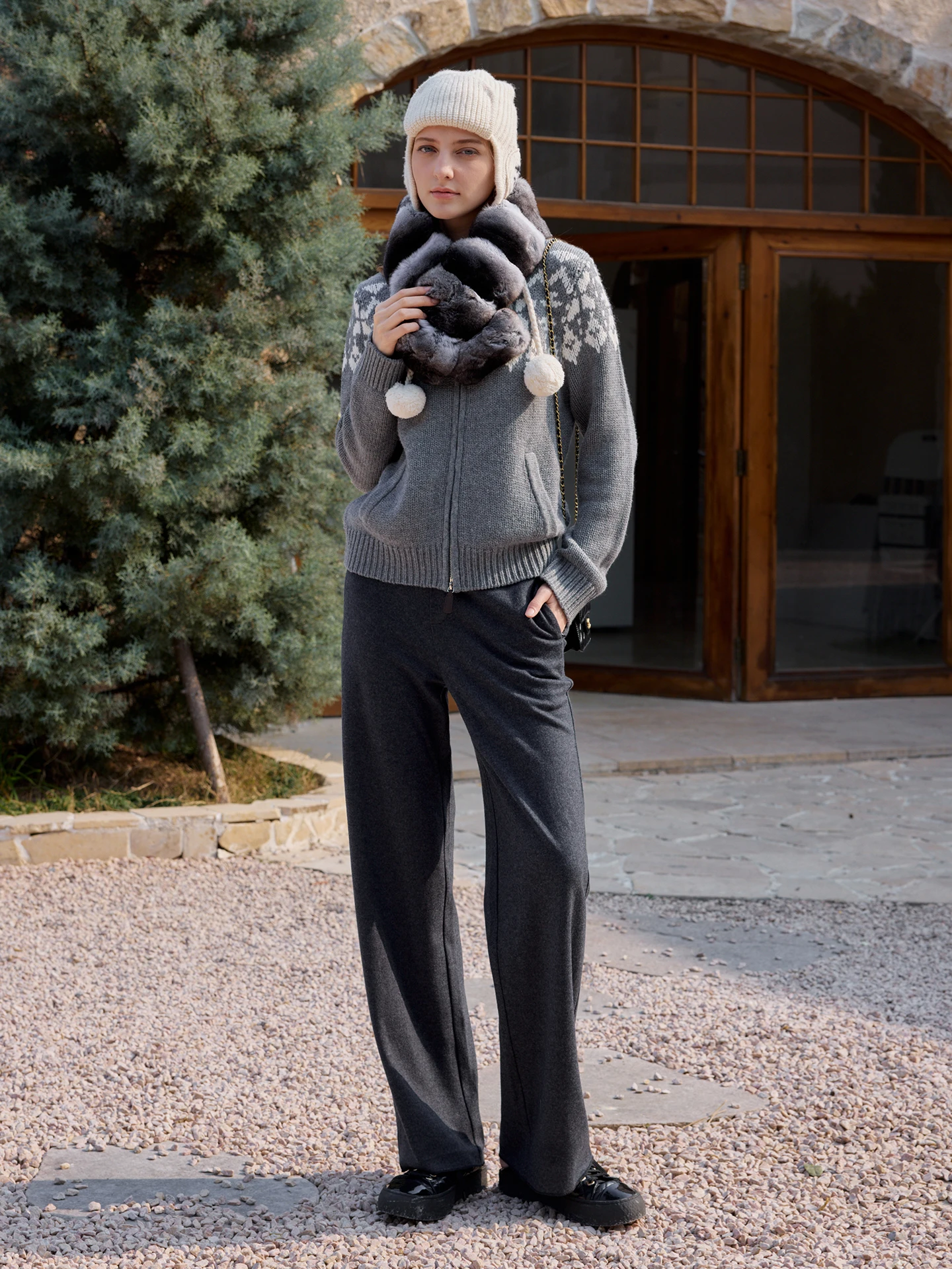 

Knitted Woolen Straight Leg Trousers hine Waable Anti-Static Premium Quali Ladies' Formal Pants