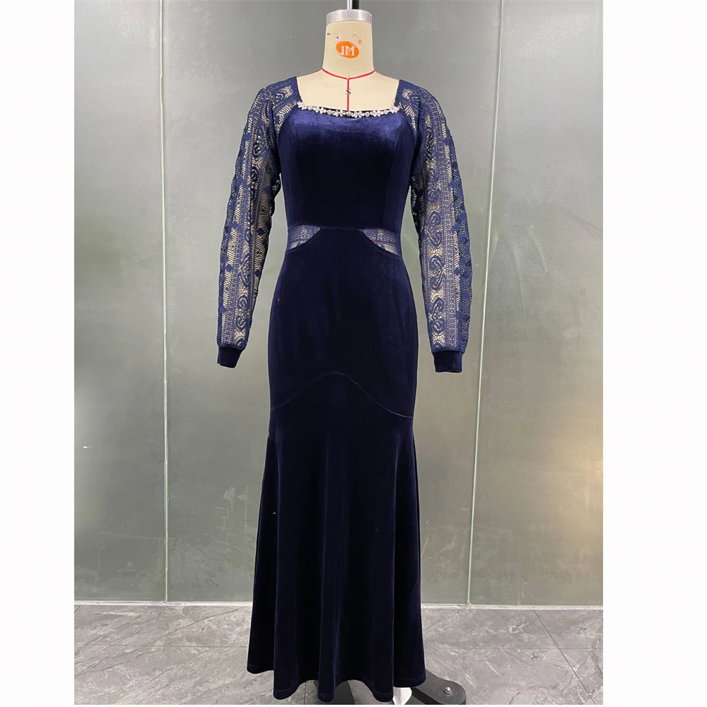 Elegante vestido de terciopelo ajustado para mujer, Maxi vestido de boda de noche ahuecado, caftán musulmán de Dubái Abaya, Túnica islámica para fiesta