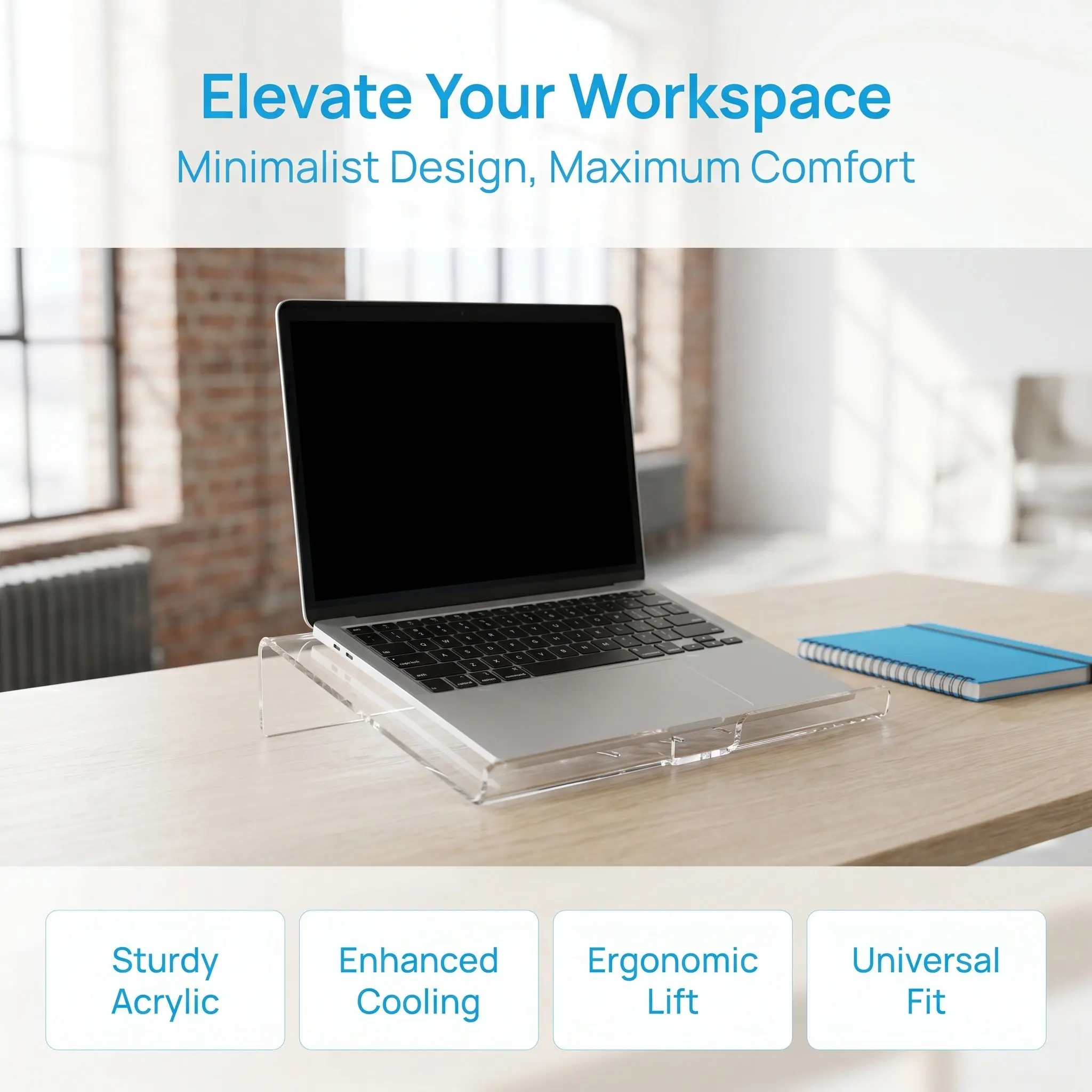 Acrylic Laptop Holder Clear Desktop Stand 10-15.5 Inch Monitor Riser Portable Ventilated Cooling Acrylic Laptop Riser
