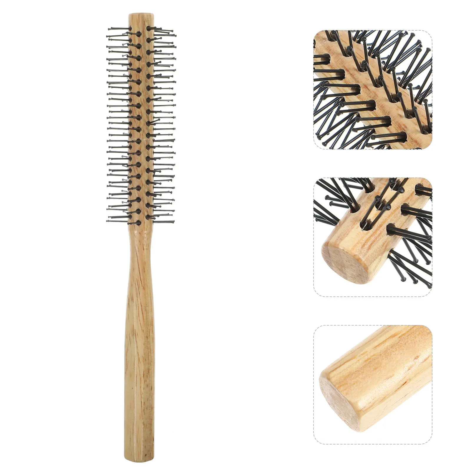 

Curly Hair Round Brush Blow Roll Up Hair Brush Drying Wooden Roller Mini Fine Handle Nylon Pattern Hairbrush