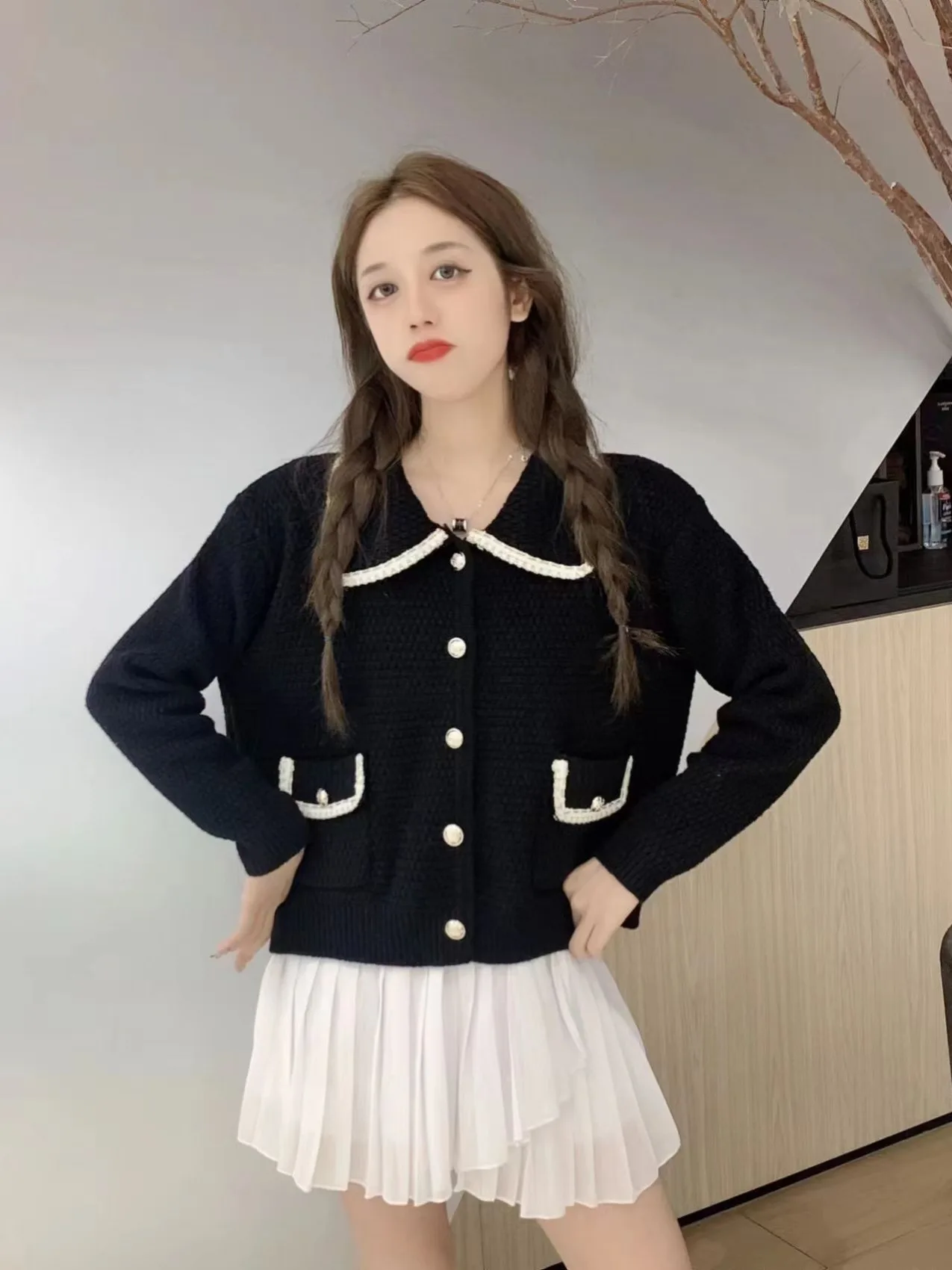 Knitted Sweater Women Cardigans New Unique Long Sleeve Turn Down Collar Knit Sweater Cardigan Women Tops Sueter Feminino Q2022