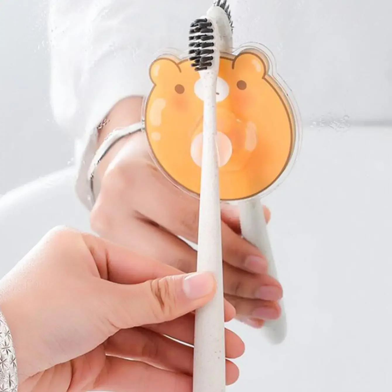 1 pc- Cartoon animal toothbrush holder, wall mounted adhesive plastic drill free toothbrush holder, bathroom supplies-random