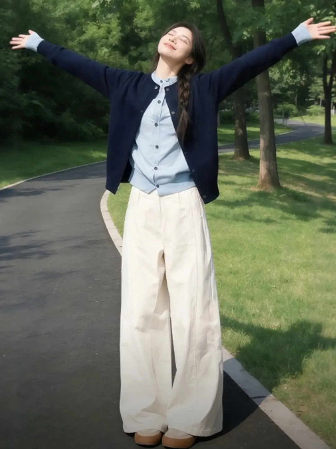 

Unique Korean Sle Two-Piece Set Top And Wide Leg Pants Spring Faion Outfit Casual Workwear Warm Cotton High Waist