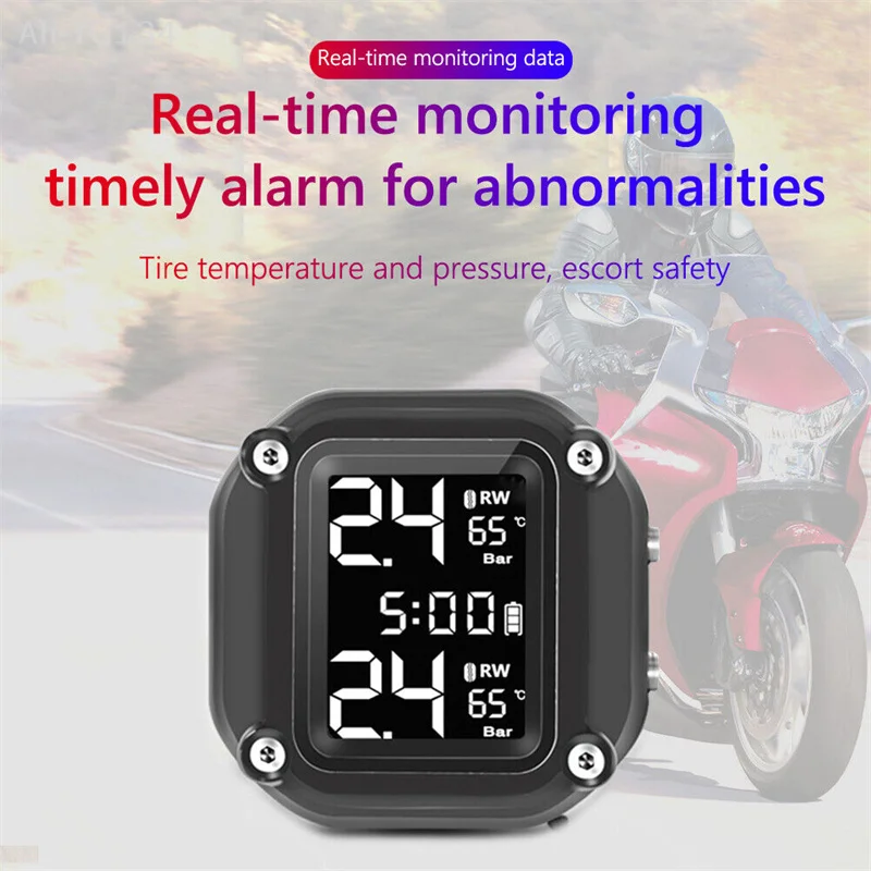 

M5 Motorcycle TPMS Wireless Motorbike Tyre Pressure Monitoring Alarm System 2 External Sensors 5 Alarm Methods