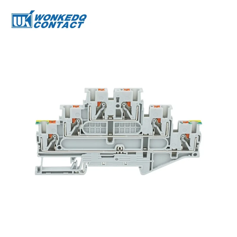 5Pcs PT2.5-PE/L/L Push-in Terminal Block With Bottom Layer Grounding Din Rail Connector 2.5mm² Ground Triple Level PT 2.5-PE/L/L