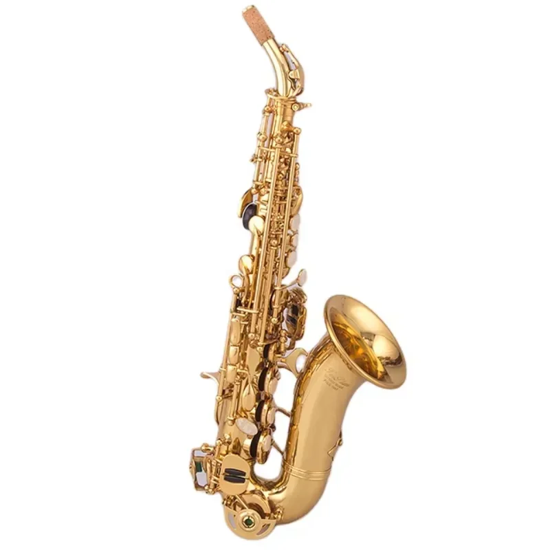 Curved Soprano Bb Tone Saxophone Brass Body With Gold Lacquer Sax Soprano