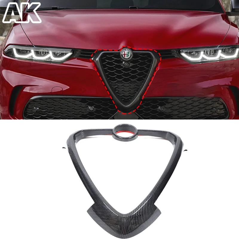 Real Carbon Fiber For Alfa Romeo Tonale 2022-2024 Car Exterior Front Grill Protective Frame Logo Circle Cover Trim