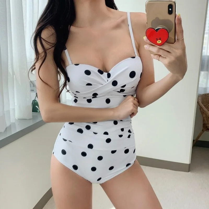 2024 Women One Piece Swimsuit Korean Red Beach Wear Tummy Control Bathing Suit Female Backless Monokini Padded Swimming Pool