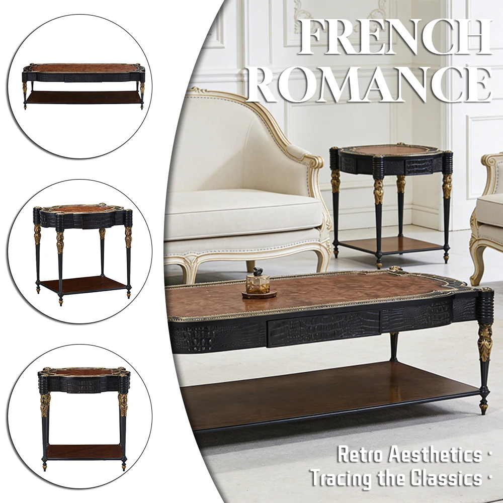 ！@Exquisite Hand-Crafted Baroque-Inspired Living Room Rectangular Center Table Hand Painting Wooden Vintage Coffee Table