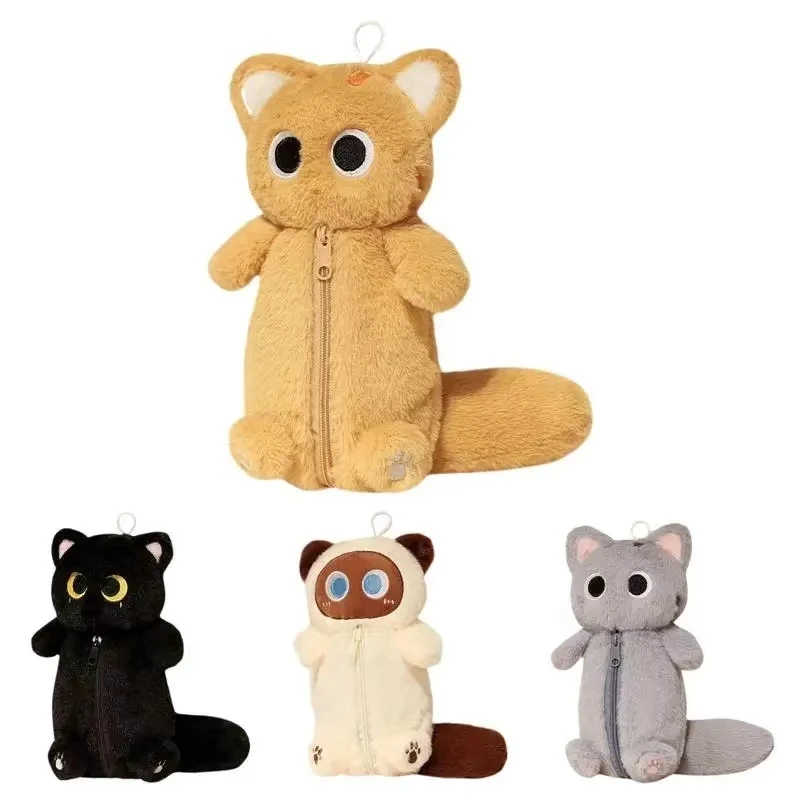 Highland Cow Huggable Soft Long Cat peluche zaino Cute Cartoon Black Cat Fluffy School Shoulder Bags astuccio per bambini regali