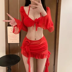 Hot Girl Swimsuit Women 2025 New Split Four-piece Set Sexy Bikini Red Summer Vacation Girls Swimwear