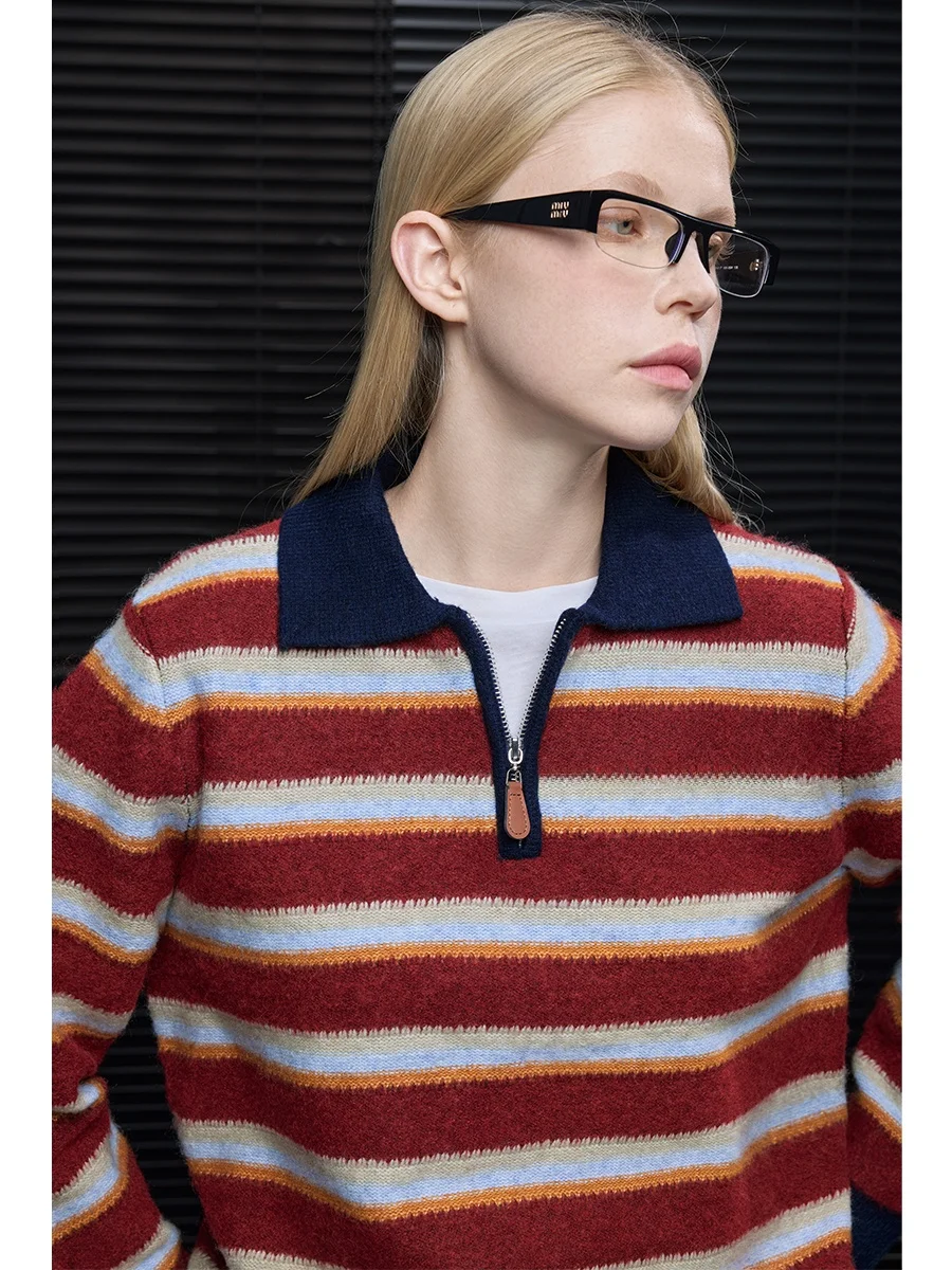 

Красный полосатый цветной вязаный свитер, женский свободный ленивый свитер, элитный осенне-зимний свитер, Новое поступление, для поездок на работу