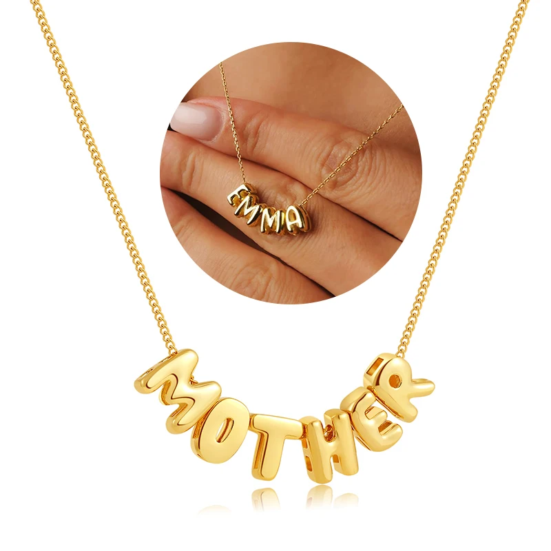 Bubble Letter Necklaces Custom 3D Bubble Letters Balloon Name Necklaces for Women Girls 14K Gold Name Personalized Jewelry Gift