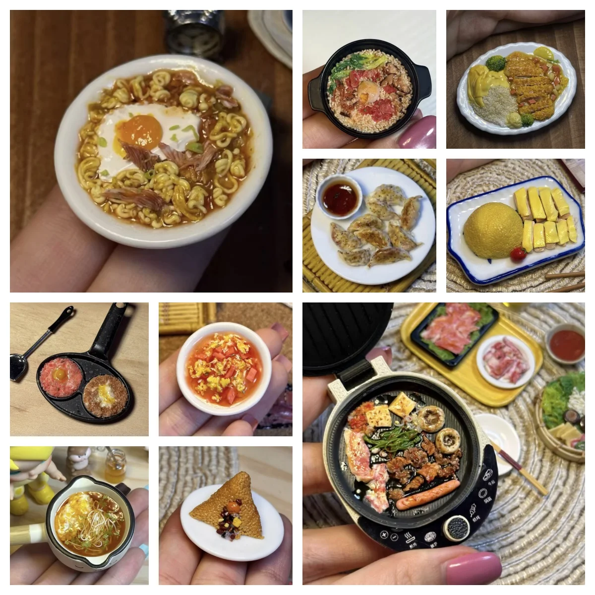 

Миниатюрная глина ручной работы - аксессуары для кукольного домика | Китайская посуда, корейское барбекю, японская карри | Реалистичный крошечный декор для еды