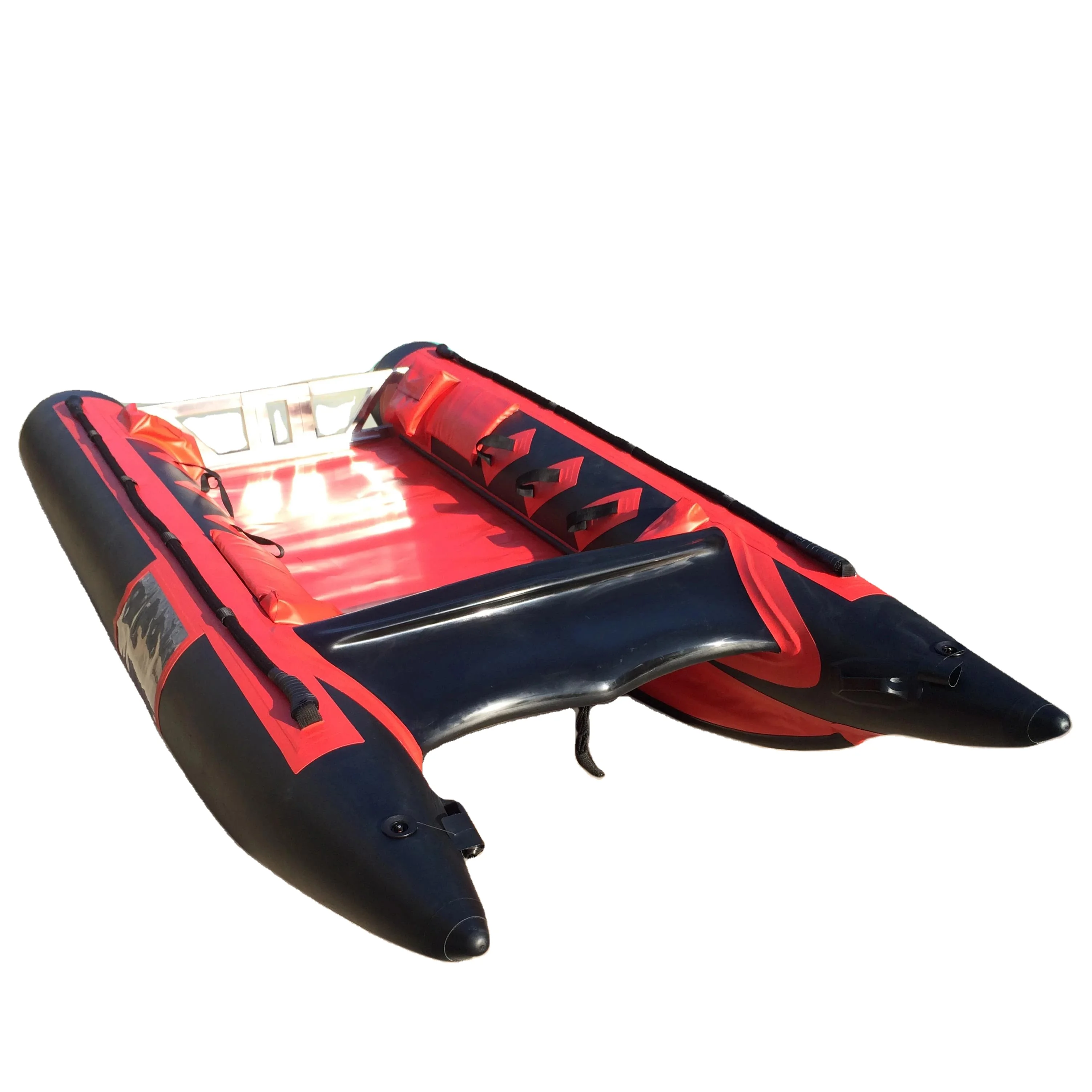 3.8m Inflatable Hypalon PVC High Speed Catamaran Fishing Boat 4 Persons Durable Folding Stable Sport Water Entertainment Lake