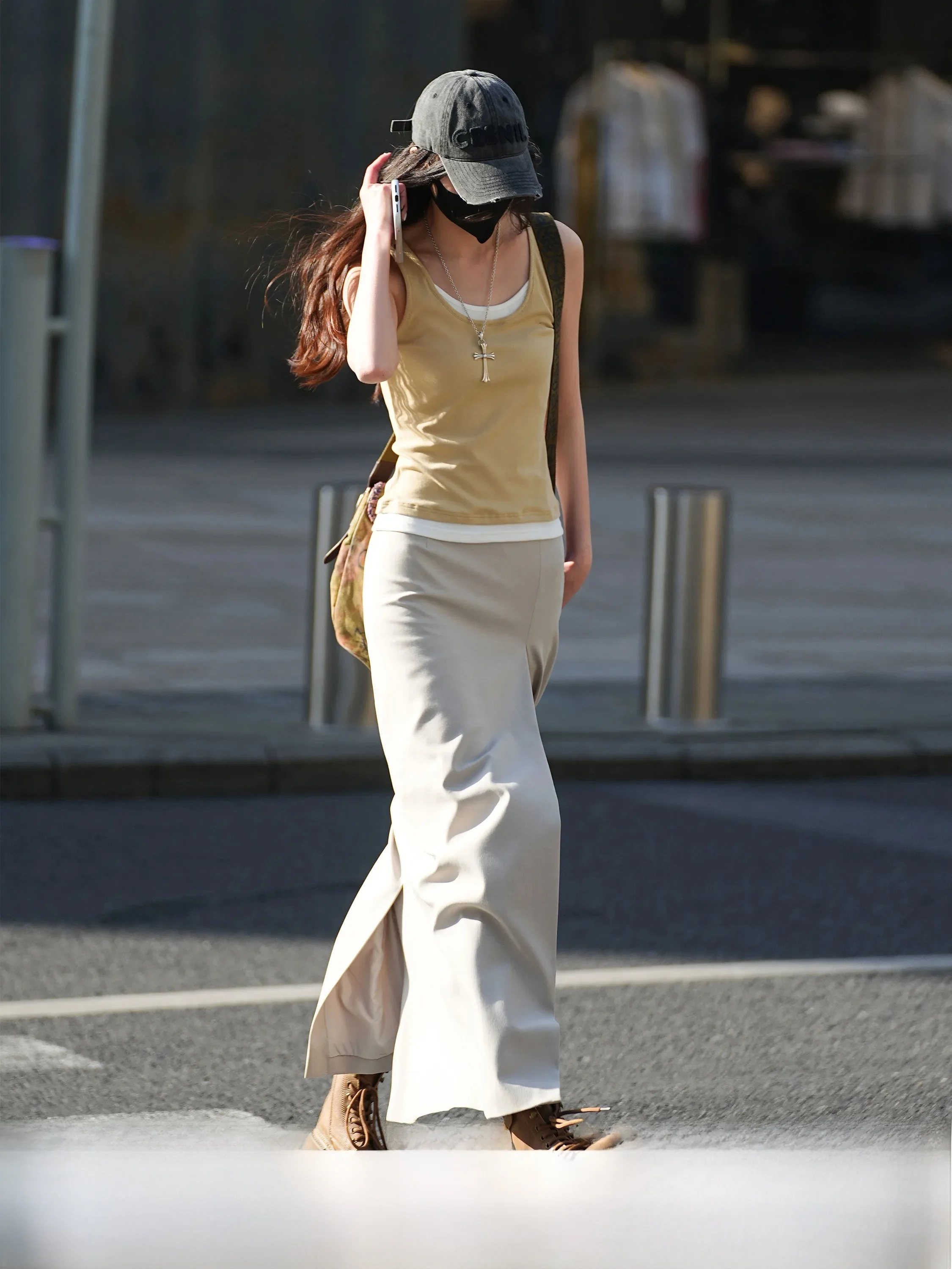 

Khaki Color Knitted Crop Top And Vest Set Women's Slim Fit Outerwear Summer New Style Luna7xi Commute Style Fashion