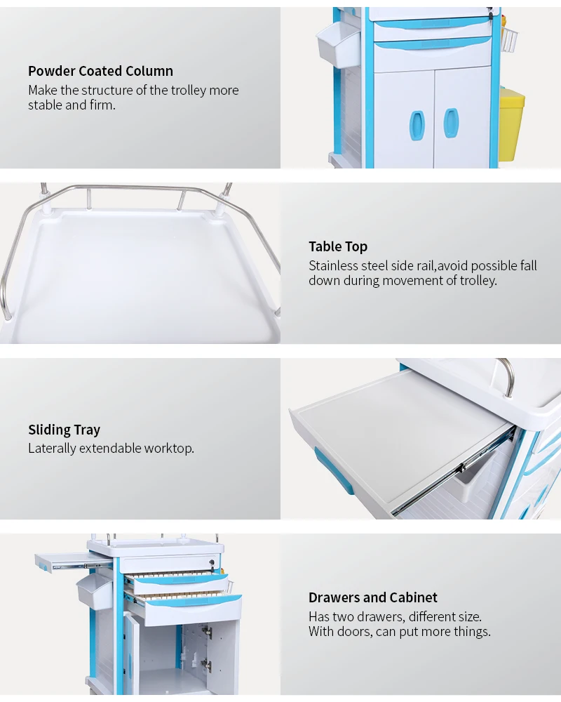Plastic Hospital Emergency Cart Steel Medical Anaesthesia Medicine Trolley Supplier