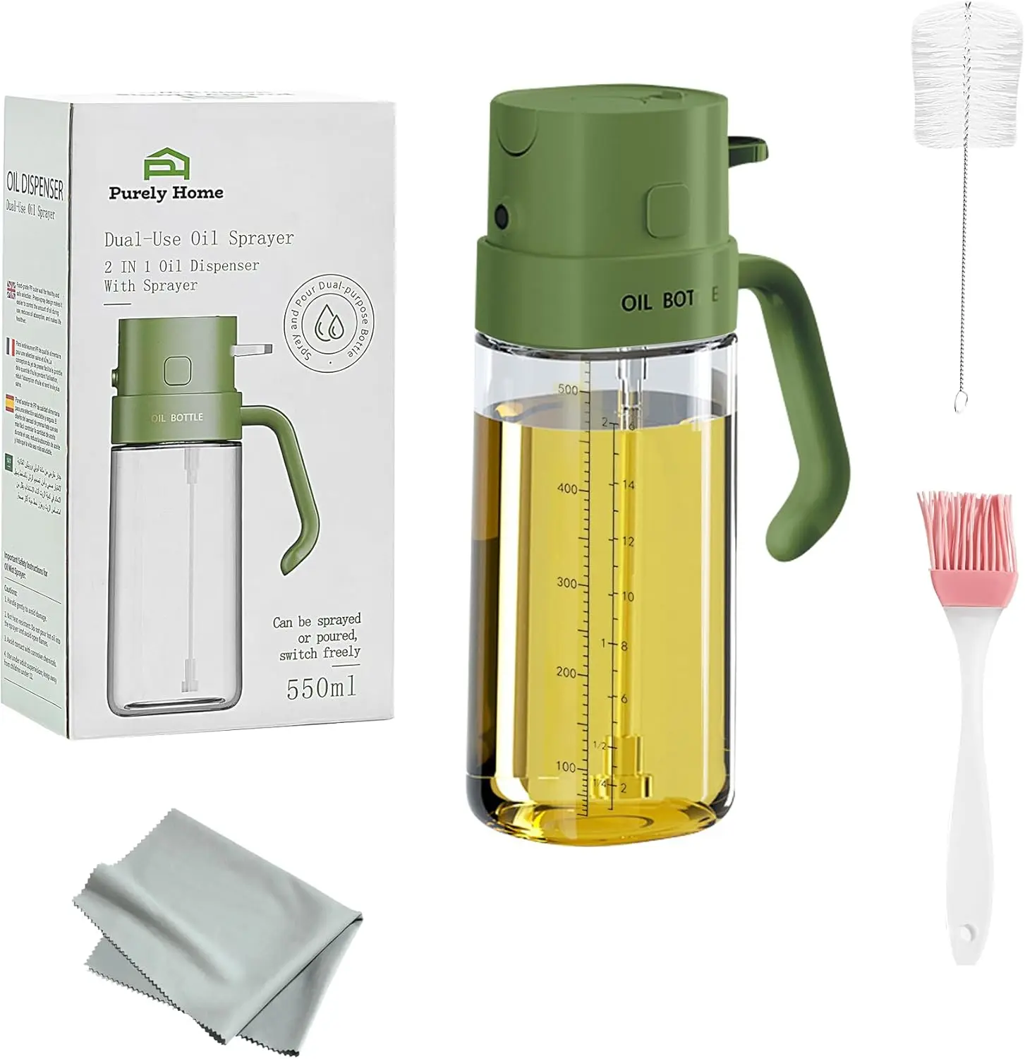

Green 18oz / 550ml - Olive Oil Sprayer for Cooking,Salad and BBQ, Leakproof Oil Dispenser for Frying, Glass OliveOil Multifuncti