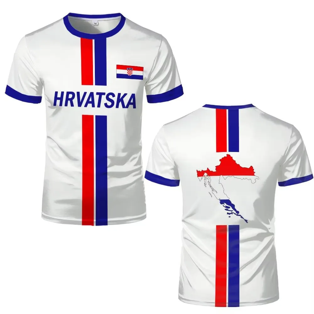 Men's comfortable sports football T-shirt, Croatia team contrast stripe printed jersey