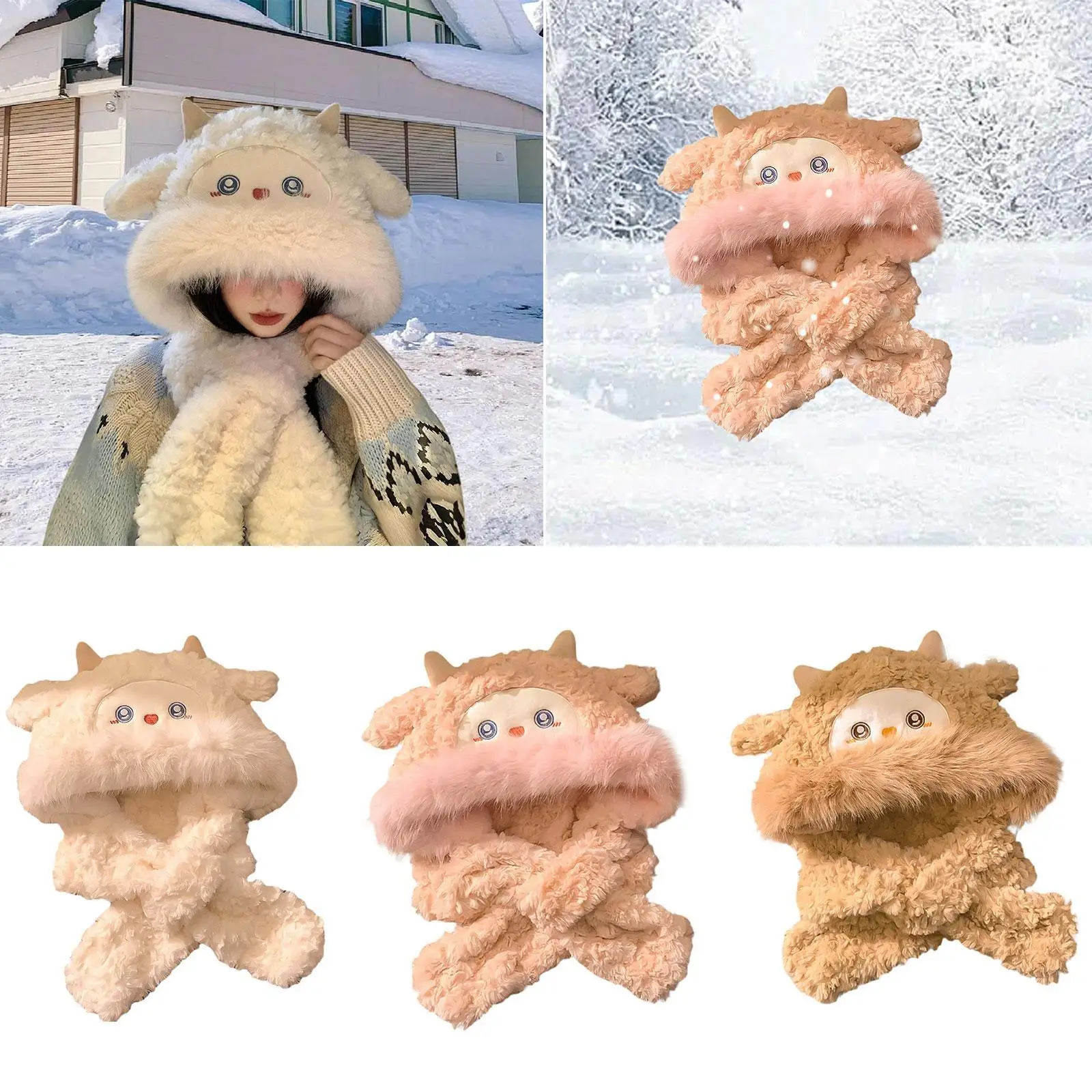 Lenço com capuz feminino proteção para os ouvidos à prova de vento aquecedor de pescoço com capuz chapéu 2