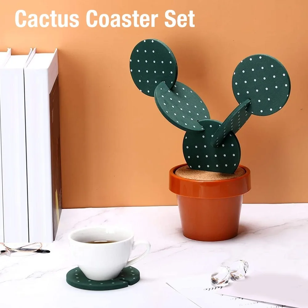 6Pcs Lightweight Heat Insulation Coaster Vivid Plant Shaped Heat Isolation Layer Tea Cup Mat Smooth Burr-free Dot Pattern