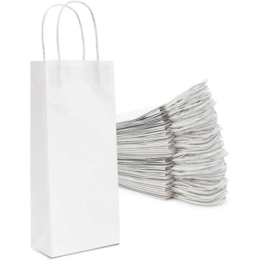10PCS Kraft Wine Gift Bags With Handles For Whiskey Spirits Bottles Recyclable Paper Bags Drinks for Gift Party Shopping Bags