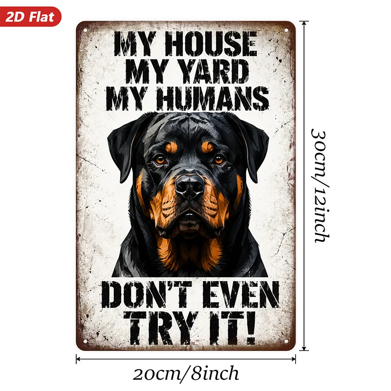 2D Flat, 1pc Metal Sign Wall Art, Rottweiler Portrait Wall Art, Vintage Style, Bold Text, Home Decor, for Living Room, Entryway,