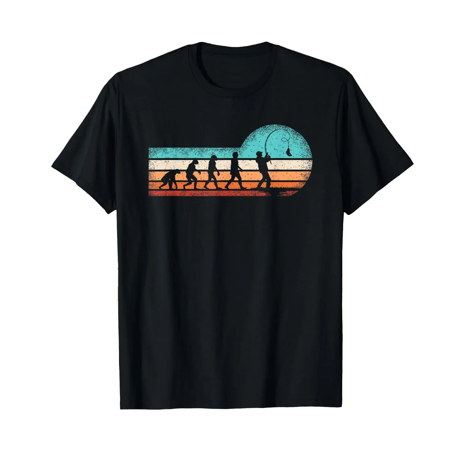 T-shirt drôle pour pêcheur, motif « Evolution Fisherman », noir, style vintage délavé, pour un usage quotidien, streetwear graphique