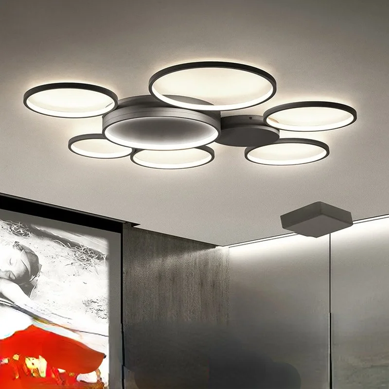 

LED Modern Chandelier for Living Room Bedroom Kitchen Black White Round Shape Ceiling Lamp Home Decor Dimmable Lighting Fixture