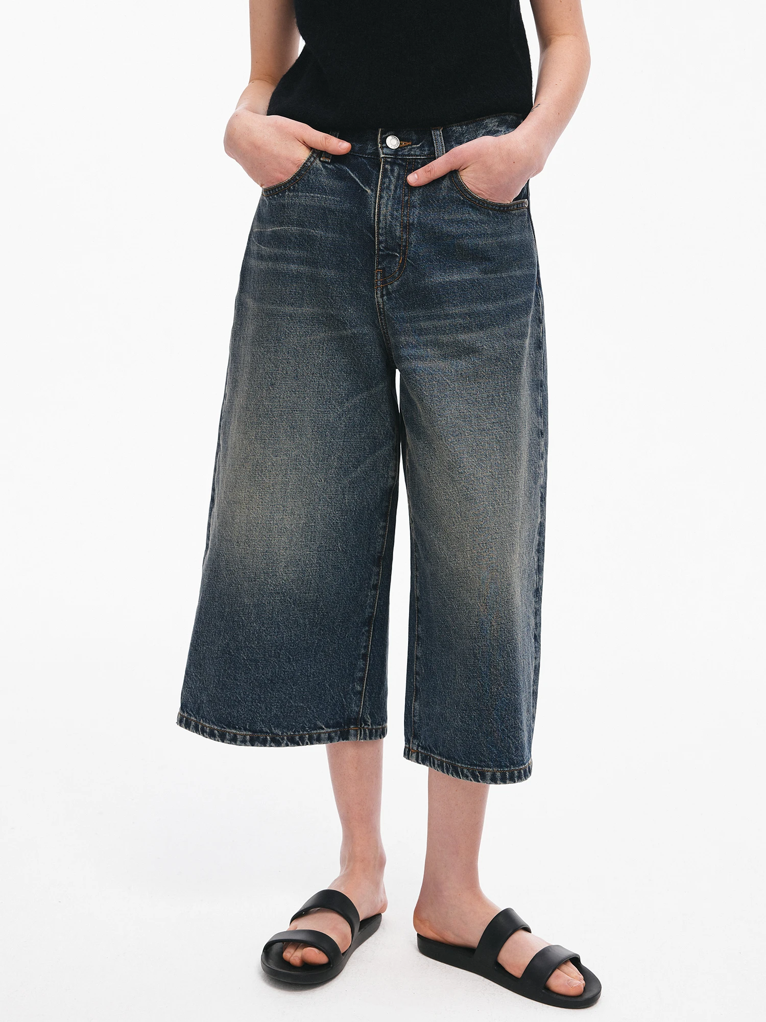 

TangFaFa Vintage Cotton Distressed Wide Leg Jeans Spring Summer New Style Natural Waist Zipper Closure Breathable Comfortable