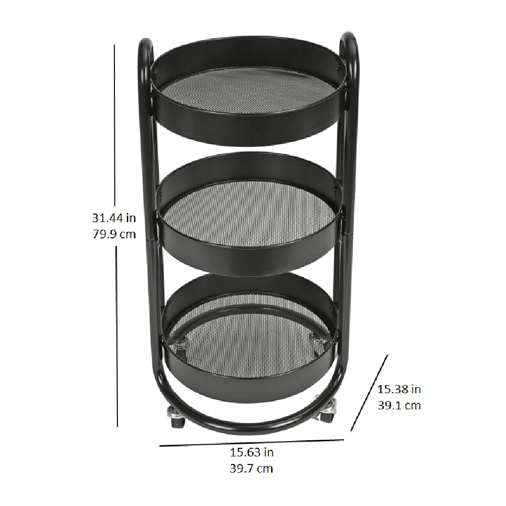 รถเข็นอเนกประสงค์โลหะกลม 3 ชั้น Easy Rolling Storage Solution ห้องนั่งเล่นห้องนอนห้องซักรีดสํานักงานกรอบทนทานพร้อมล็อค