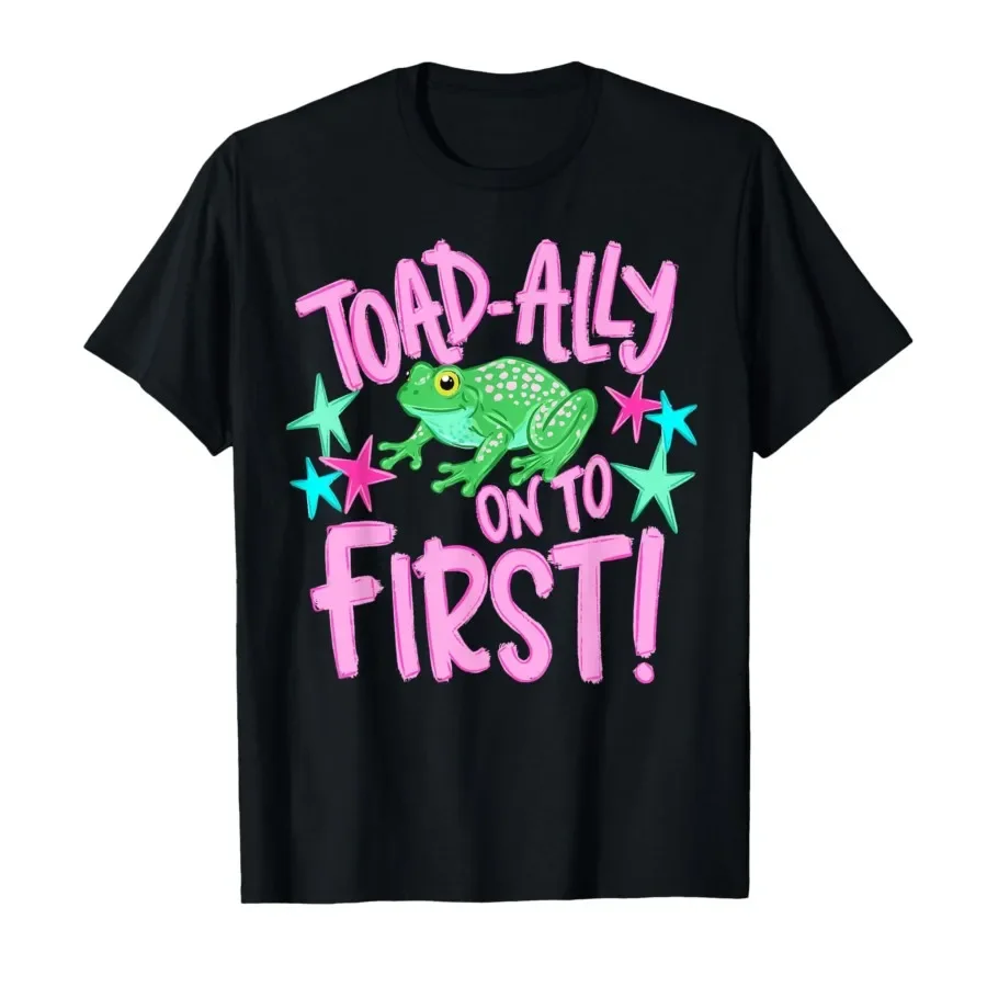 

Toad-Ally On to First Funny Meme Frog Last Day of School T-shirt For Men Women 100% Cotton T Shirts Short Sleeve Tops 0424-2